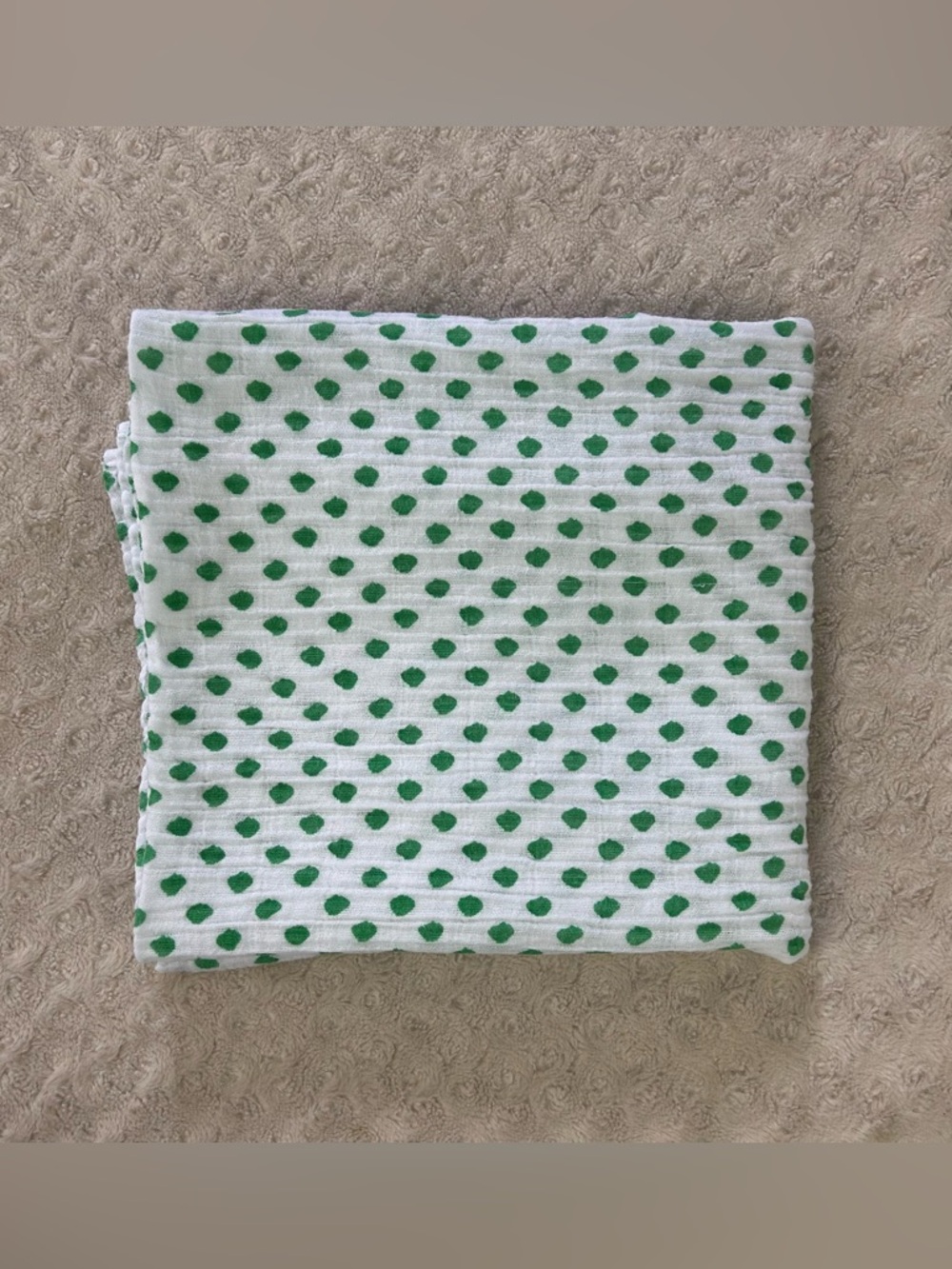 HB Hudson Baby Green White Polka Dots Swaddle Blanket Muslin Cotton